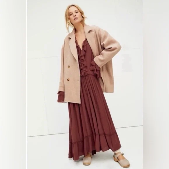 Free People Sweet Darling Long Sleeve Ruffle Dress in Brown -Boho -Size: S NWT! - Picture 5 of 11